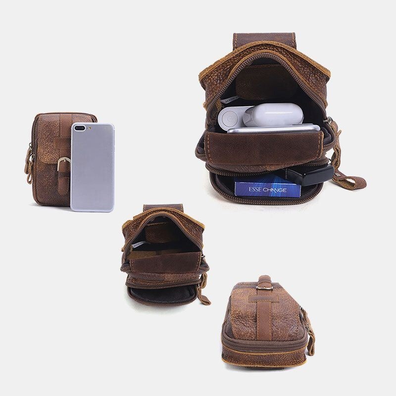 Męskie Oryginalne Skórzane Wielofunkcyjne Etui Na Telefon W Stylu Vintage 6.3 Cala Odporne Na Zużycie Saszetki Ze Skóry Bydlęcej