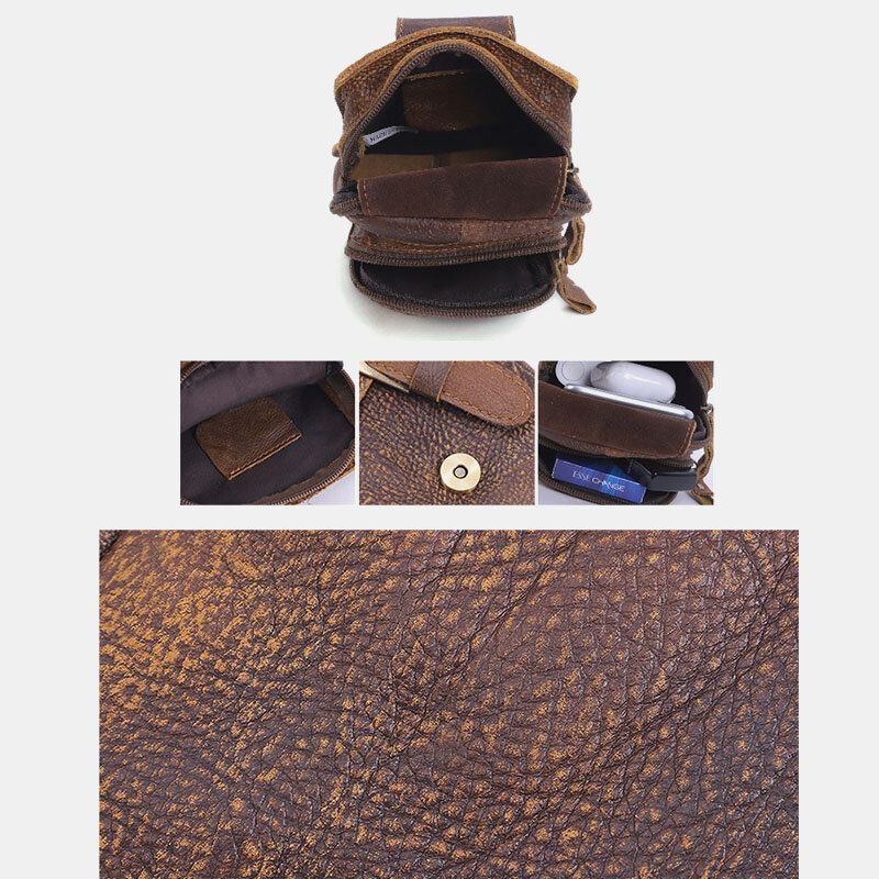 Męskie Oryginalne Skórzane Wielofunkcyjne Etui Na Telefon W Stylu Vintage 6.3 Cala Odporne Na Zużycie Saszetki Ze Skóry Bydlęcej