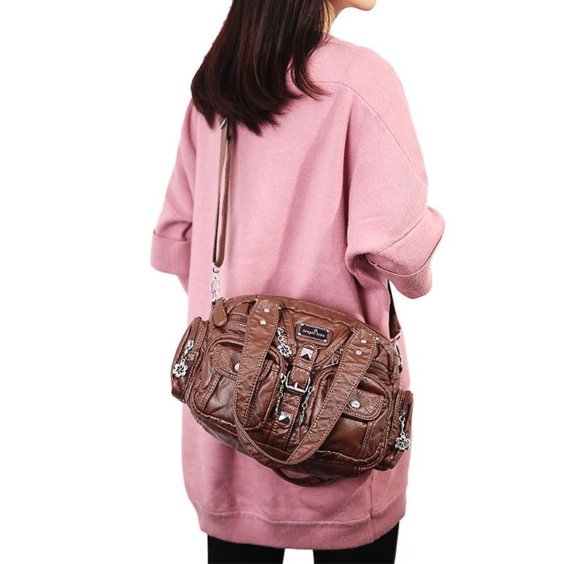 Angel Kiss Kobiety Miękka Skóra Multi-kieszeni Torba Motocyklowa Torba Na Ramię Torba Crossbody Torebka