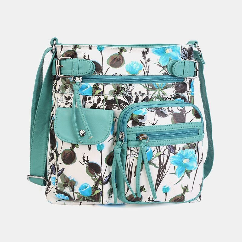 Anioł Pocałunek Kobiety Pu Skóra Wielokolorowy Druk Wodoodporna Multi-kieszeni Torba Crossbody Torba Na Ramię