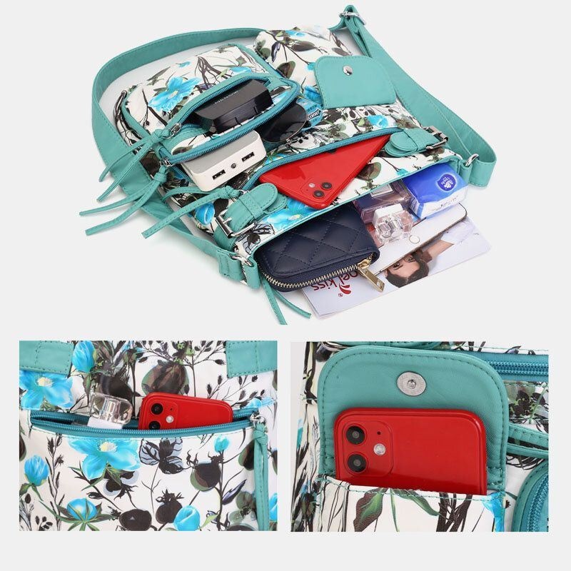 Anioł Pocałunek Kobiety Pu Skóra Wielokolorowy Druk Wodoodporna Multi-kieszeni Torba Crossbody Torba Na Ramię
