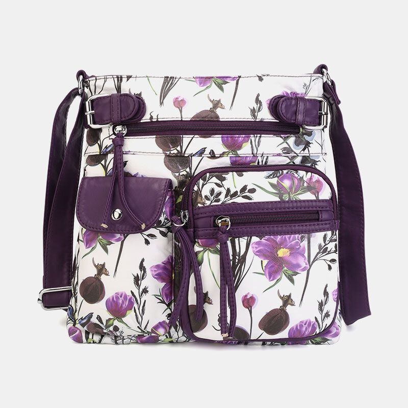 Anioł Pocałunek Kobiety Pu Skóra Wielokolorowy Druk Wodoodporna Multi-kieszeni Torba Crossbody Torba Na Ramię