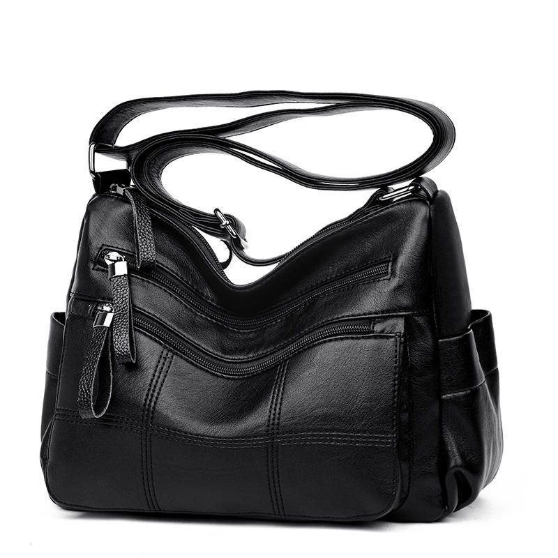 Damska Solidna Wieloszczelinowa Miękka Skórzana Torba Typu Crossbody Rekreacyjna Przeszywana Torba Kurierska