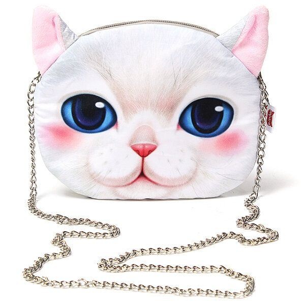 Kobiety Cute Cartoon Cat Head Pattern Torba Na Ramię Łańcuch Cross Body Bag