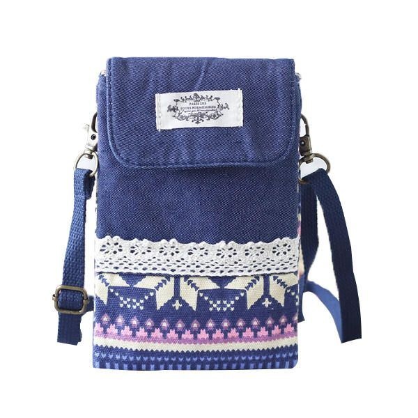 Kobiety Denim Trzy Przekładki Kwiatowy Nadruk Mini Torby Na Ramię Koronkowe Torby Crossbody 6.0 Cala Torba Na Telefon