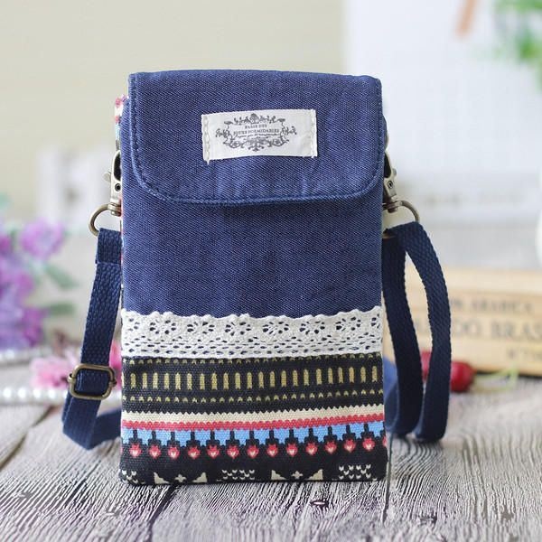 Kobiety Denim Trzy Przekładki Kwiatowy Nadruk Mini Torby Na Ramię Koronkowe Torby Crossbody 6.0 Cala Torba Na Telefon