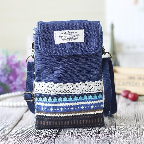 Kobiety Denim Trzy Przekładki Kwiatowy Nadruk Mini Torby Na Ramię Koronkowe Torby Crossbody 6.0 Cala Torba Na Telefon