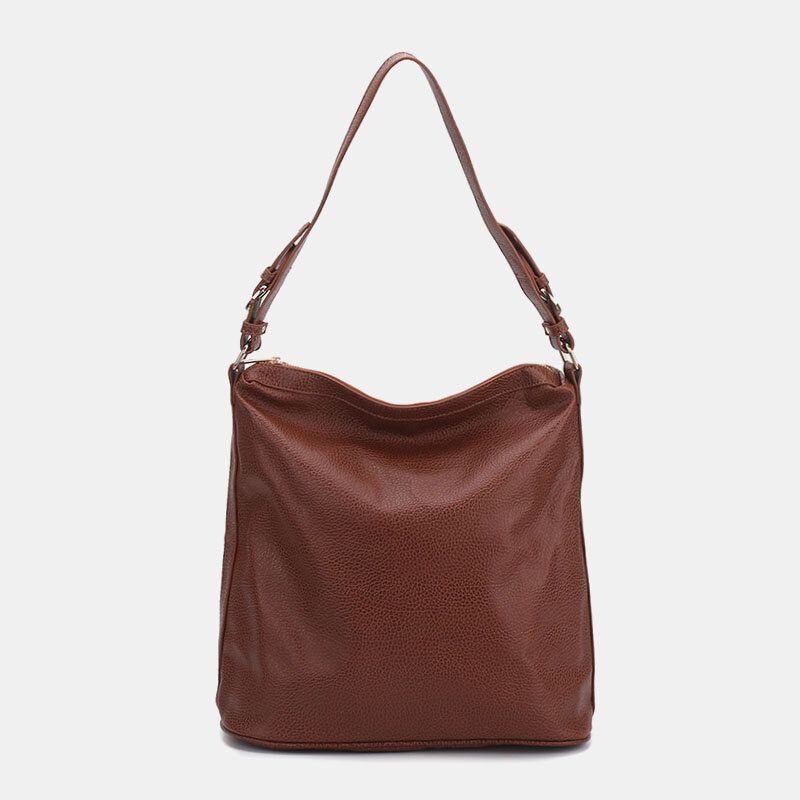 Kobiety Faux Leather Jednolity Kolor Duża Pojemność Miękka Torba Na Wiadro Torba Crossbody Torba Na Ramię