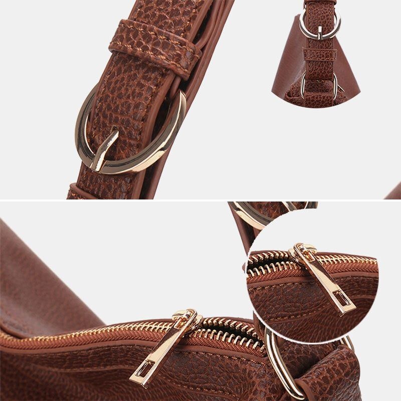 Kobiety Faux Leather Jednolity Kolor Duża Pojemność Miękka Torba Na Wiadro Torba Crossbody Torba Na Ramię