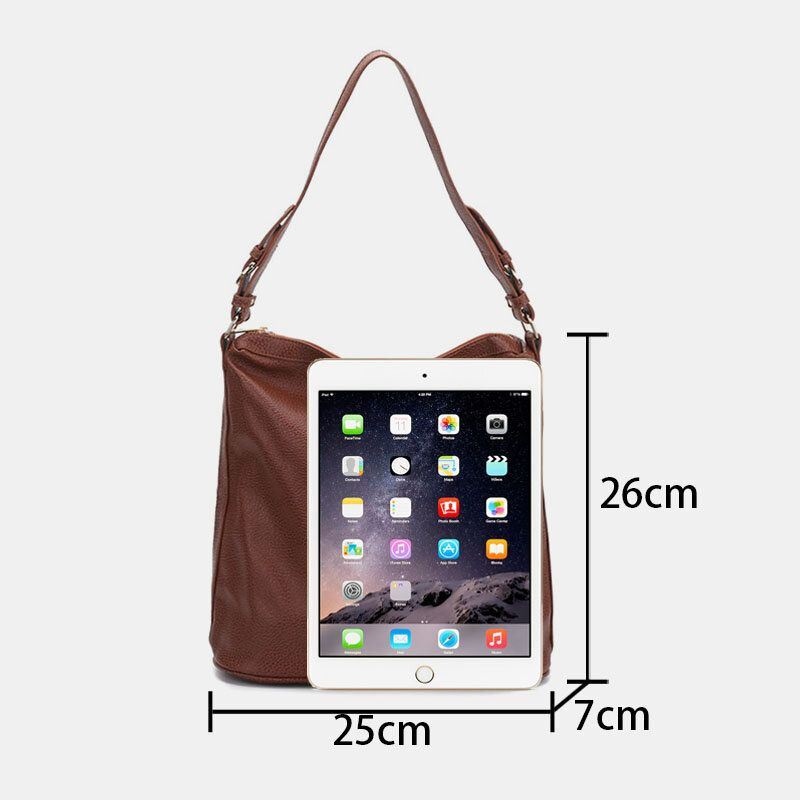 Kobiety Faux Leather Jednolity Kolor Duża Pojemność Miękka Torba Na Wiadro Torba Crossbody Torba Na Ramię