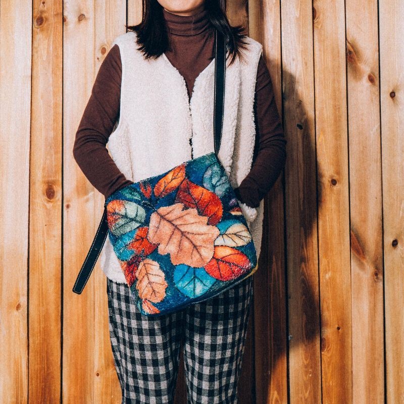 Kobiety Kolorowe Liście Diy Torba Na Włosy Jagnięce Torba Crossbody Torba Na Ramię