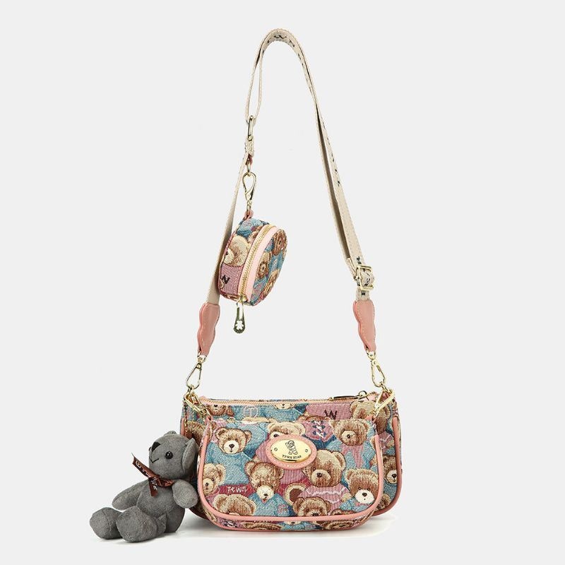 Kobiety Niedźwiedź Wzór Dorywczo 3 Sztuk Portfel Torba Crossbody