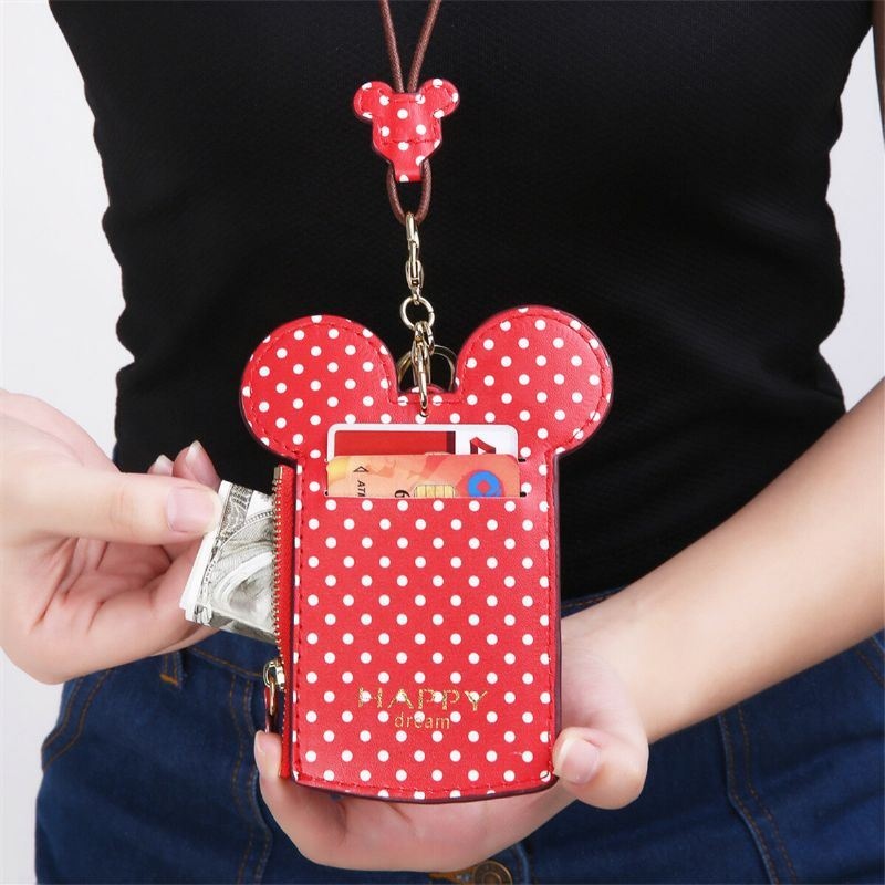 Kobiety Pu Leather Mouse Kształt Polka Dot Wzór Multi-card Slot Card Holder Portmonetka Torby Crossbody