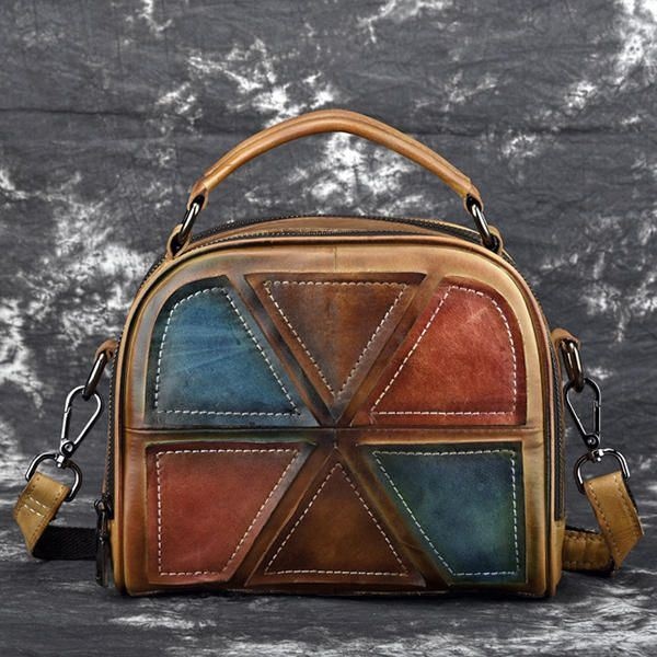 Kobiety Vintage Prawdziwej Skóry Ręcznie Robione Pędzle Kolorowe Torebki Szwy Crossbody Torby