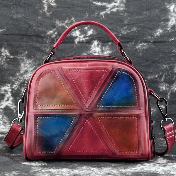 Kobiety Vintage Prawdziwej Skóry Ręcznie Robione Pędzle Kolorowe Torebki Szwy Crossbody Torby