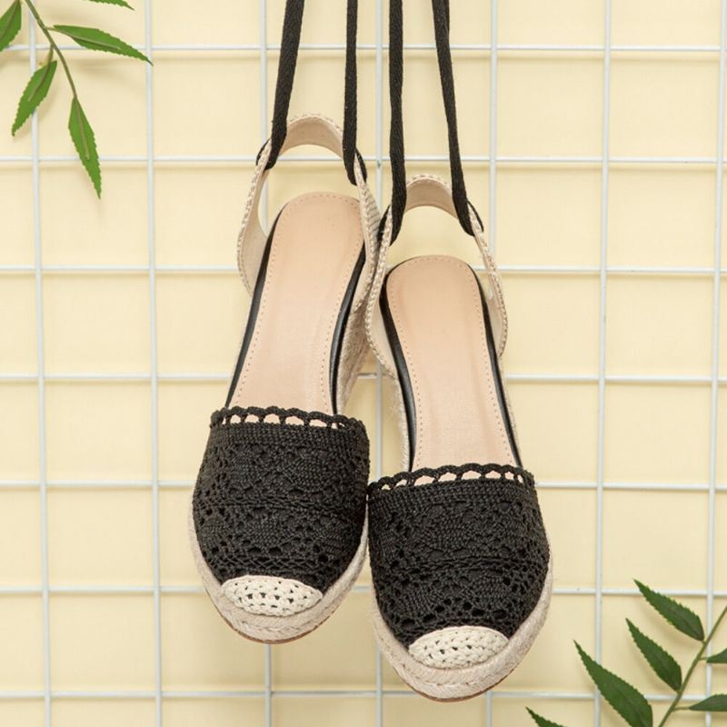 Kobiety Casual Lace Closed Toe Cross Strap Espadrille Kliny