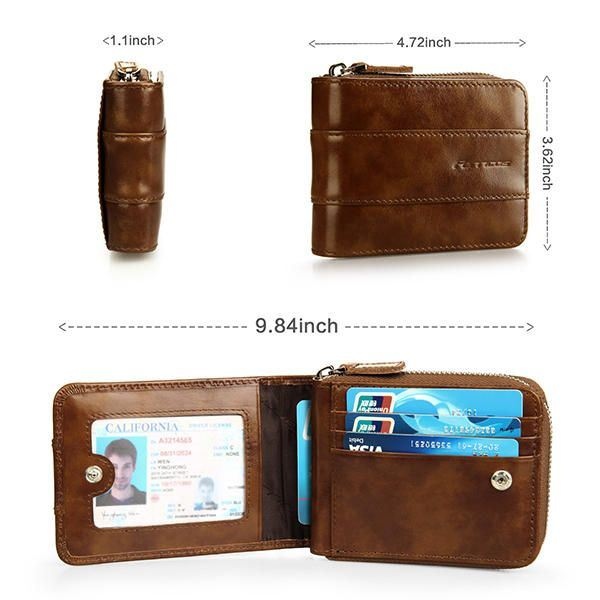 Antymagnetyczny Portfel Z Prawdziwej Skóry W Stylu Vintage 12 Miejsc Na Karty Portfel Na Monety Trifold Dla Mężczyzn