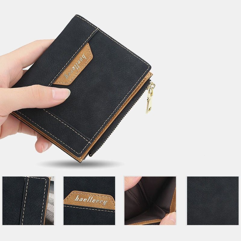 Baellerry Men Faux Leather Business Multi-slot Pionowy Suwak Slim Portfel Na Karty