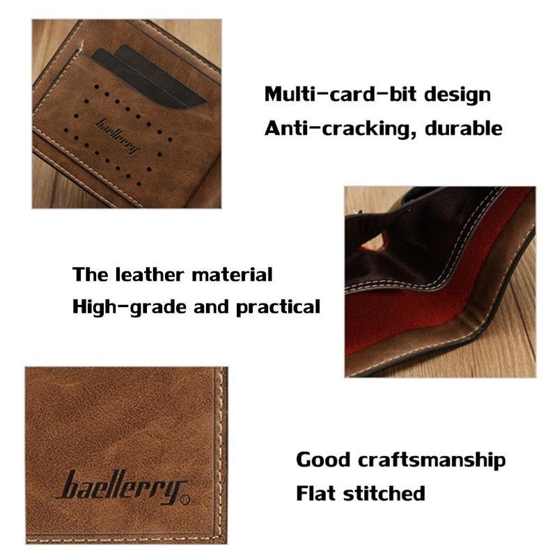 Baellerry Vintage Męska Faux Leather Cienki Portfel Etui Na Dowód Osobisty Wąska Kieszeń Na Monety