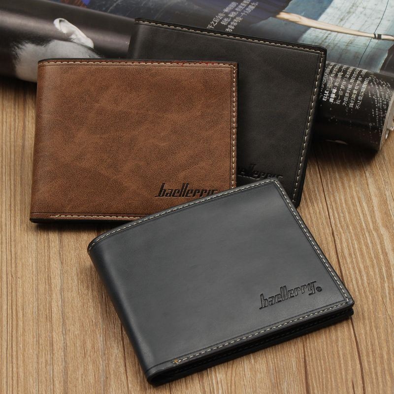 Baellerry Vintage Męska Faux Leather Cienki Portfel Etui Na Dowód Osobisty Wąska Kieszeń Na Monety