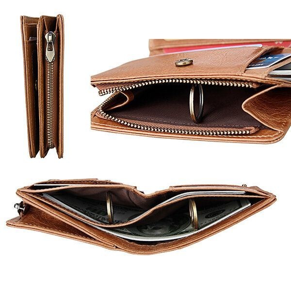 Blokowanie Męskiego Portfela Składanego Z Prawdziwej Skóry W Stylu Vintage Slim Etui Na Karty Worek Na Pieniądze