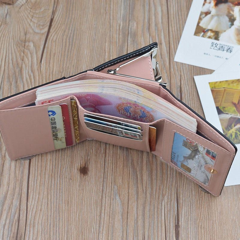 Kobiety Pu Leather Floral Sprzęgła Krótka Solidna Klamra Portfel Damski Mini Przenośna Torebka Na Karty Kredytowe
