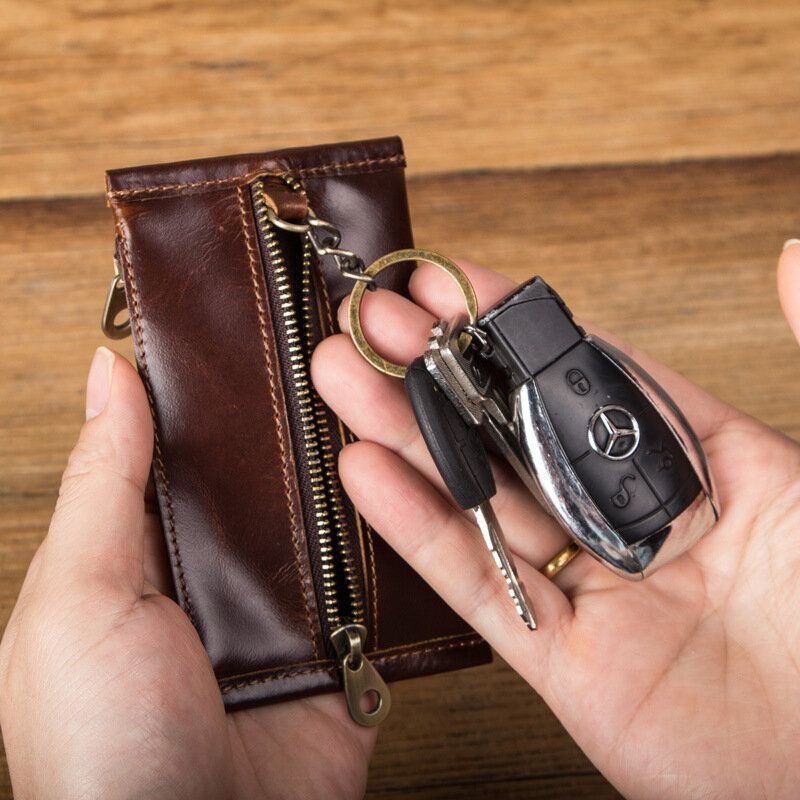 Men Slim Key Prawdziwej Skóry Zamek Portmonetka Portfel