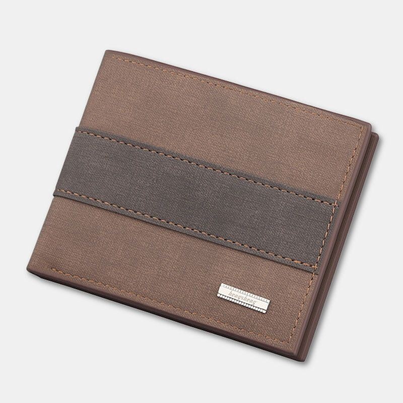 Men Vintage Faux Leather Multi-slots Card Case Bifold Dopasowany Kolorystycznie Krótka Torebka Portfelowa