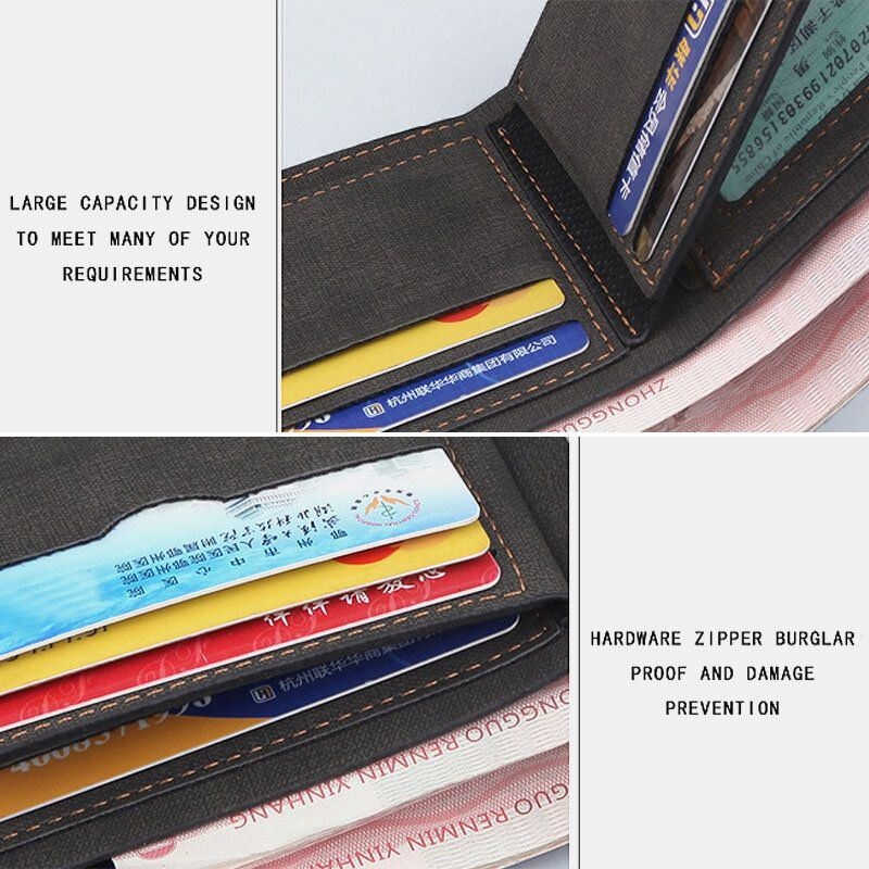 Men Vintage Faux Leather Multi-slots Card Case Bifold Dopasowany Kolorystycznie Krótka Torebka Portfelowa