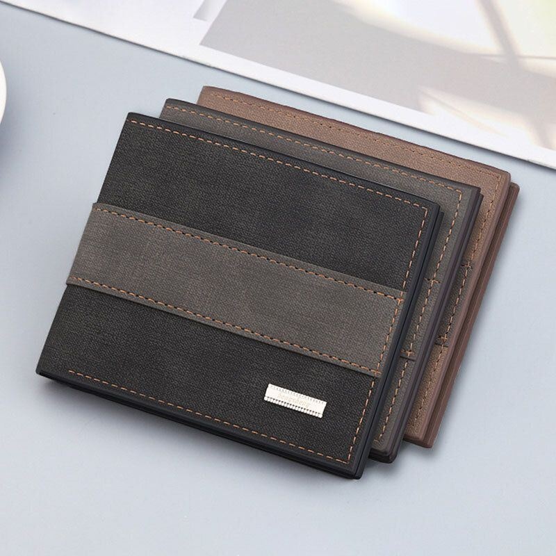 Men Vintage Faux Leather Multi-slots Card Case Bifold Dopasowany Kolorystycznie Krótka Torebka Portfelowa