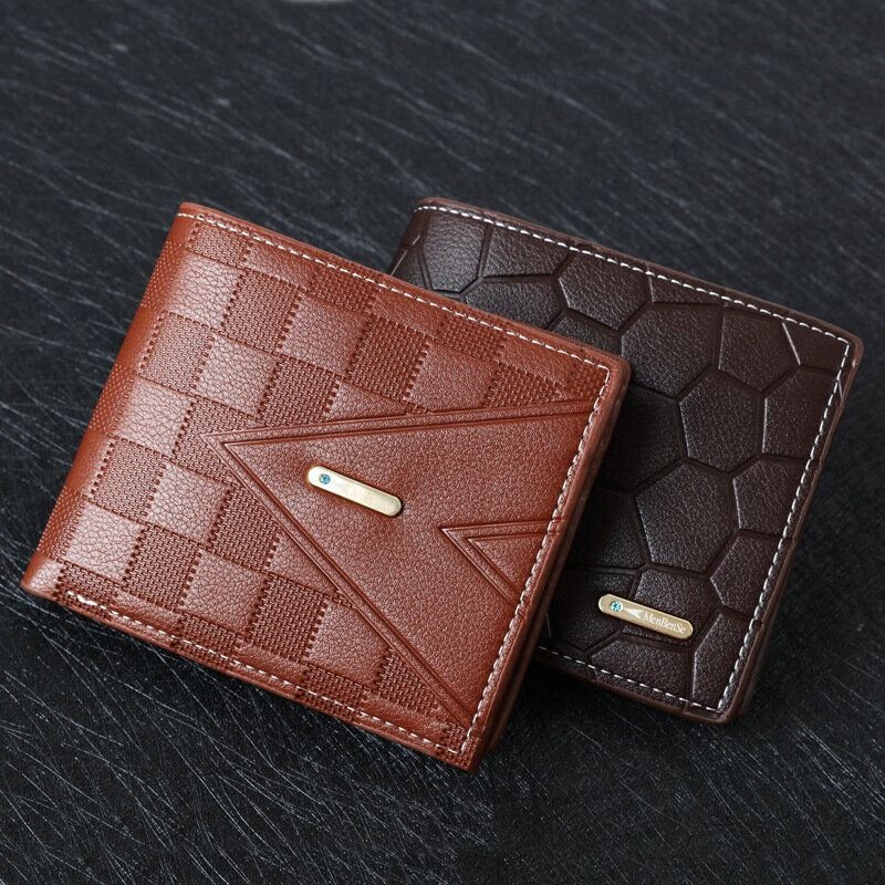 Mężczyźni Faux Leather Business Retro Solid Color Lychee Pattern Wytłaczany Portfel Z Wieloma Gniazdami
