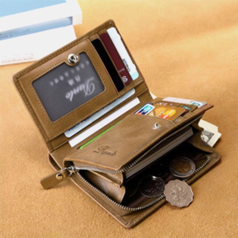 Mężczyźni Kobiety Prawdziwa Skóra Wosk Olejny Anti-theft 10 Gniazd Kart Anti Theft Bifold Portfel Torebka