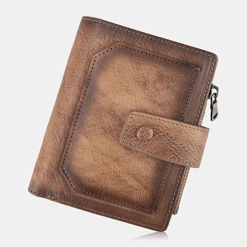 Mężczyźni Prawdziwej Skóry Ręcznie Przetarty Kolor Krótki Bifold O Dużej Pojemności Klip Na Pieniądze Retro Multi-karta Gniazdo Karty Etui Na Prawo Jazdy Portfel