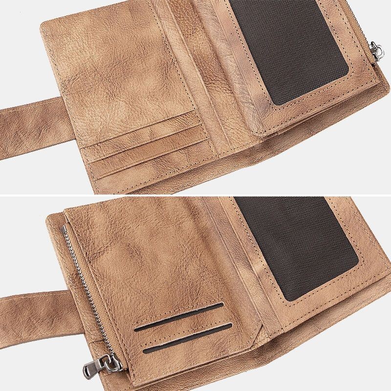 Mężczyźni Prawdziwej Skóry Ręcznie Przetarty Kolor Krótki Bifold O Dużej Pojemności Klip Na Pieniądze Retro Multi-karta Gniazdo Karty Etui Na Prawo Jazdy Portfel