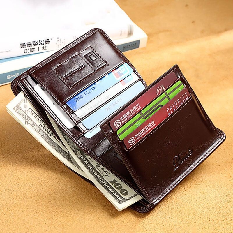 Mężczyźni Prawdziwej Skóry Retro Bifold Gruby Antykradzieżowy Etui Na Karty Portmonetka Klip Na Pieniądze Portfel Ze Skóry Wołowej