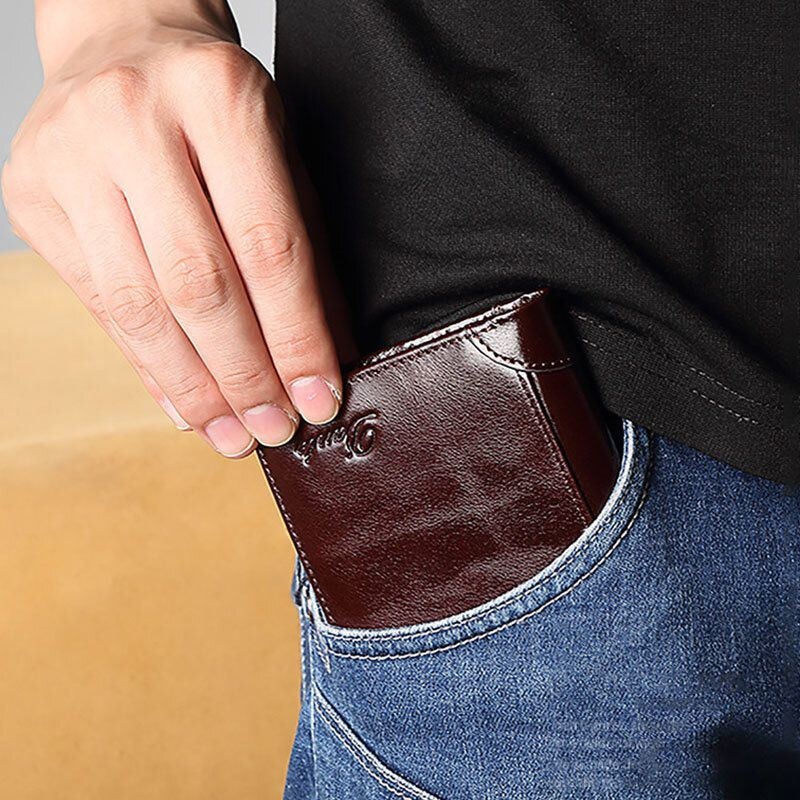 Mężczyźni Prawdziwej Skóry Retro Bifold Gruby Antykradzieżowy Etui Na Karty Portmonetka Klip Na Pieniądze Portfel Ze Skóry Wołowej