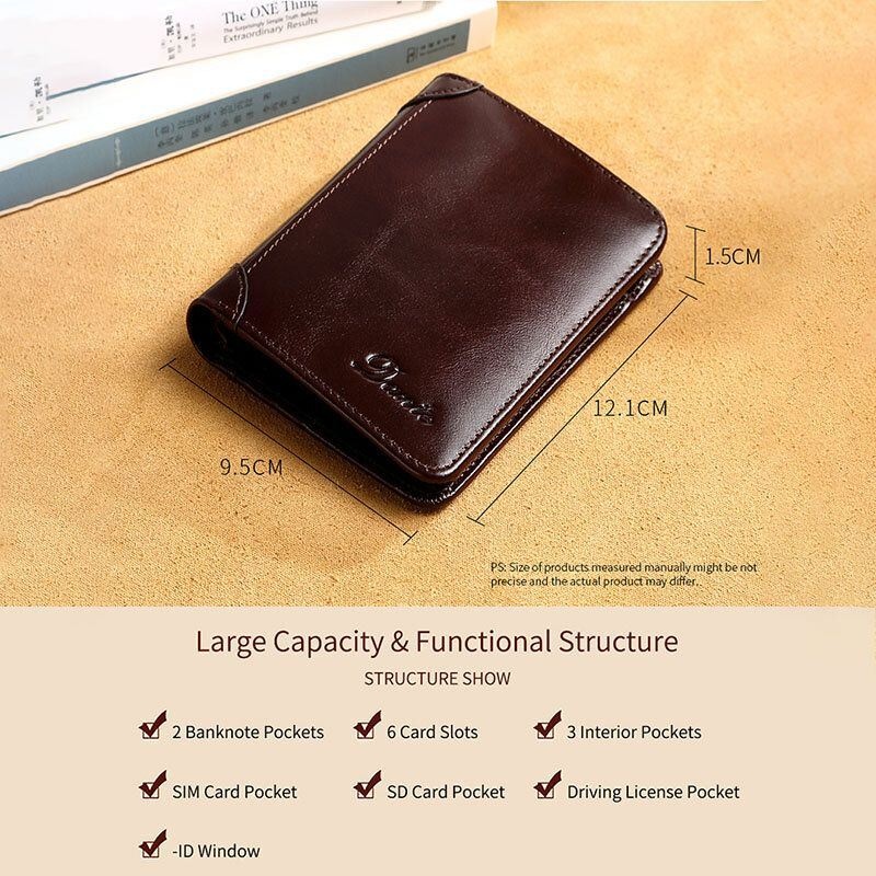 Mężczyźni Prawdziwej Skóry Retro Bifold Gruby Antykradzieżowy Etui Na Karty Portmonetka Klip Na Pieniądze Portfel Ze Skóry Wołowej