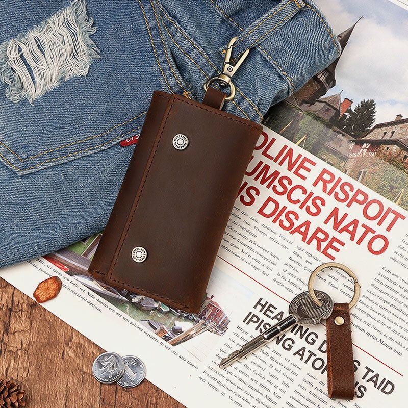 Mężczyźni Prawdziwej Skóry Retro Łatwe Do Przenoszenia Krótkie Etui Na Klucze Samochodowe Brelok Portfel Portmonetka