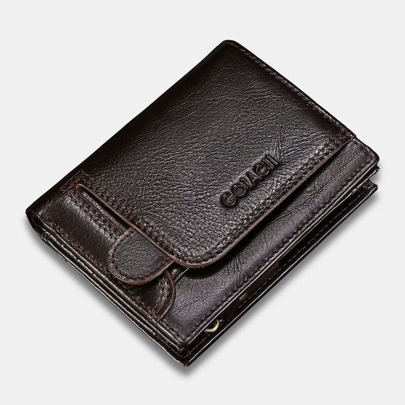 Mężczyźni Prawdziwej Skóry Wielofunkcyjny Anti-theft Retro Krótki Portfel Multi-card Slot Posiadacz Karty Portmonetka