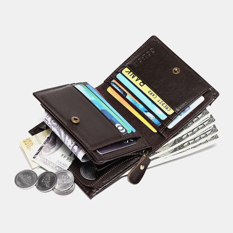 Mężczyźni Prawdziwej Skóry Wielofunkcyjny Anti-theft Retro Krótki Portfel Multi-card Slot Posiadacz Karty Portmonetka