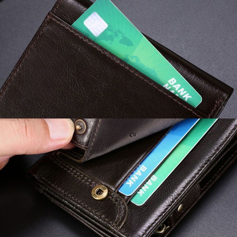 Mężczyźni Prawdziwej Skóry Wielofunkcyjny Anti-theft Retro Krótki Portfel Multi-card Slot Posiadacz Karty Portmonetka