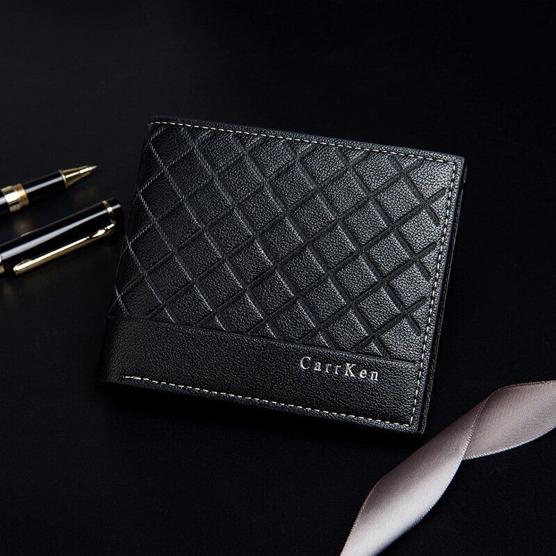 Mężczyźni Pu Leather Retro Casual Wytłaczany Wzór W Kratę Multi Card Slot Trifold Card Holder Portfel