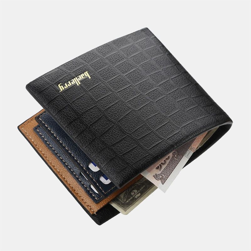 Mężczyźni Pu Skórzany Krótki 6 Posiadacz Karty Slot Na Karty Biznes Moda Bifold Cienki Prawo Jazdy Portfel Monety Kiesy