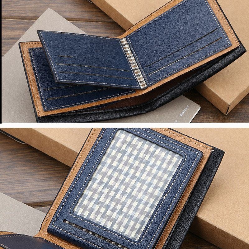 Mężczyźni Pu Skórzany Krótki 6 Posiadacz Karty Slot Na Karty Biznes Moda Bifold Cienki Prawo Jazdy Portfel Monety Kiesy