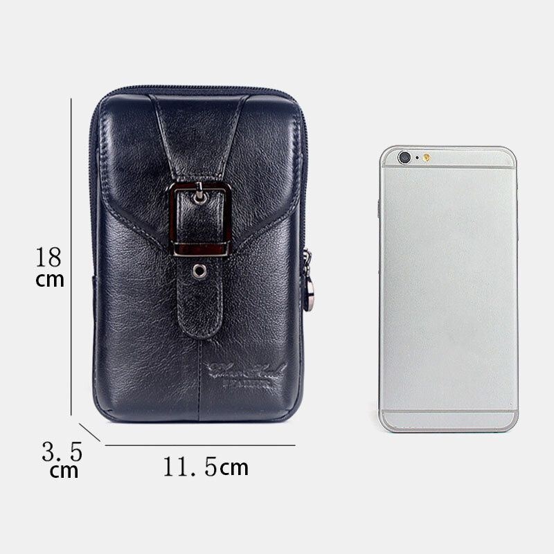 Mężczyźni Vintage Prawdziwa Skóra Jednolity Kolor Odporny Na Zużycie Portfel Torba Na Pasek Torba Na Telefon