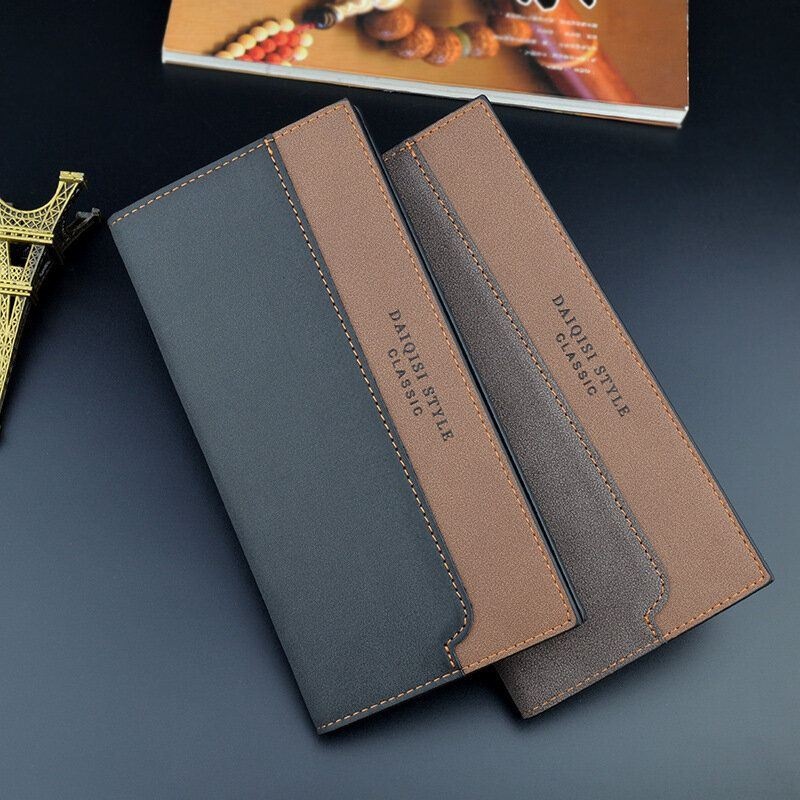 Męska Faux Leather Bifold Multi-slots Dopasowane Kolorystycznie Długi Portfel Torebka Etui Na Karty