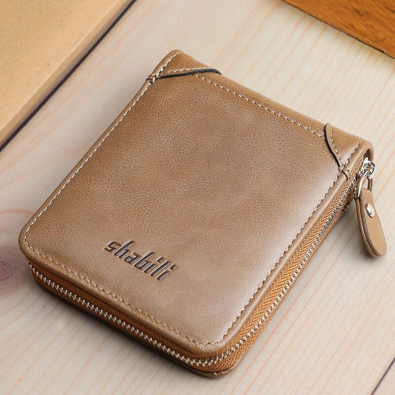 Męska Krótka Skórzana Torebka Na Wiele Kart Z Kieszenią Na Karty Retro Zipper Coin Purse Wallet