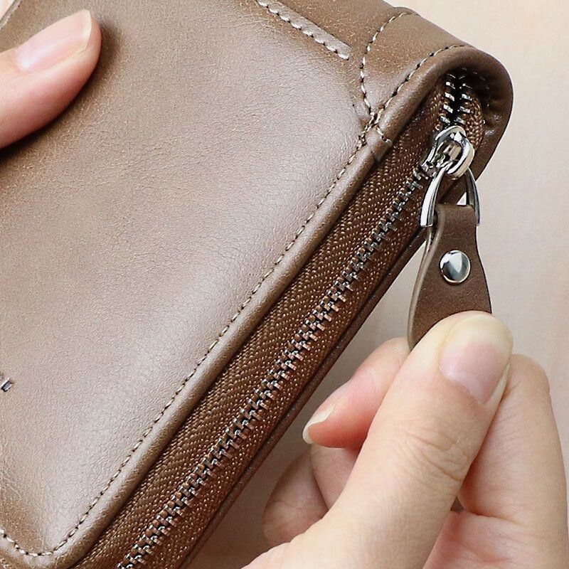Męska Krótka Skórzana Torebka Na Wiele Kart Z Kieszenią Na Karty Retro Zipper Coin Purse Wallet