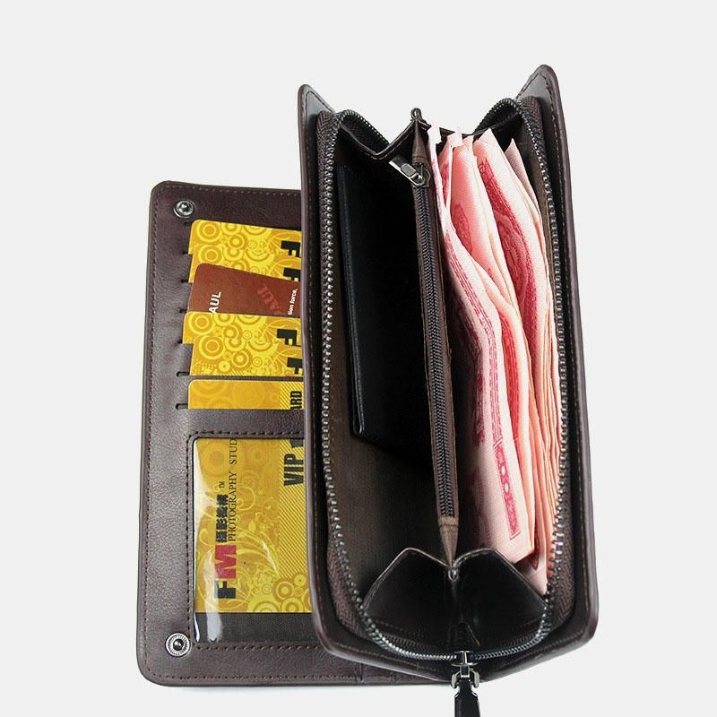 Męski Długi Portfel Ze Sztucznej Skóry Business Money Zipper Wallet