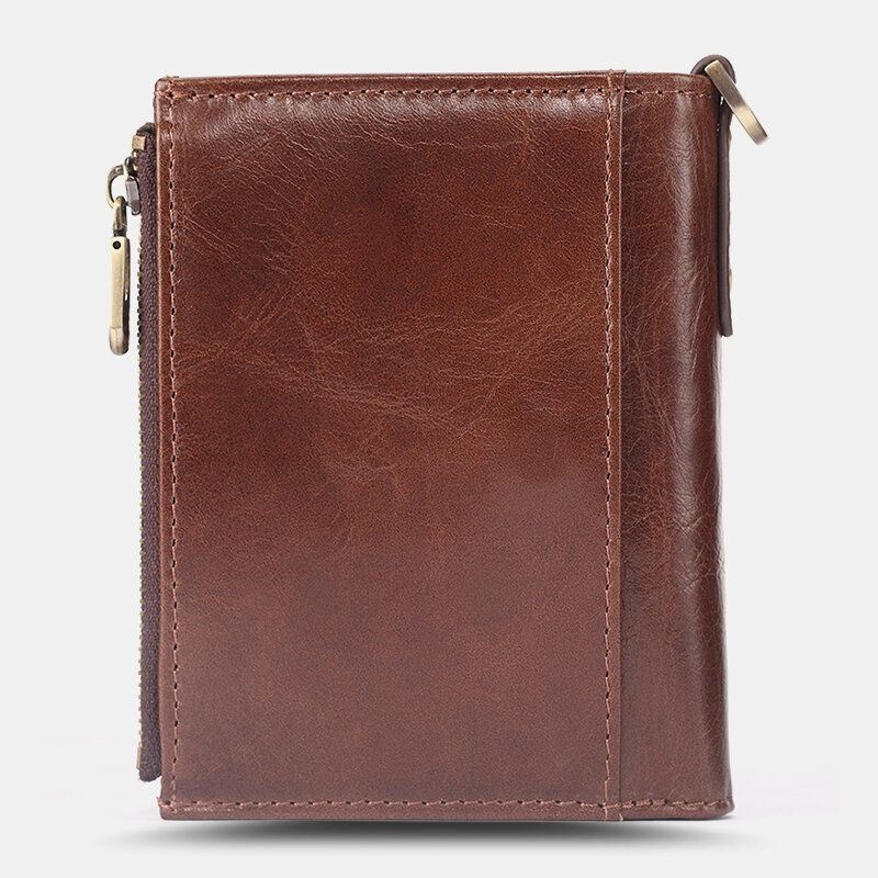 Męski Krótki Bifold Blokujący Minimalistyczny Portfel Retro Etui Na Wiele Kart Portfel Na Prawo Jazdy Skóra Bydlęca